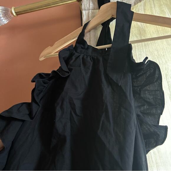 Free People Not So Sweet Mini Dress Halter Apron Ruffle Trim Low Back Black‎ XS - Picture 5 of 9